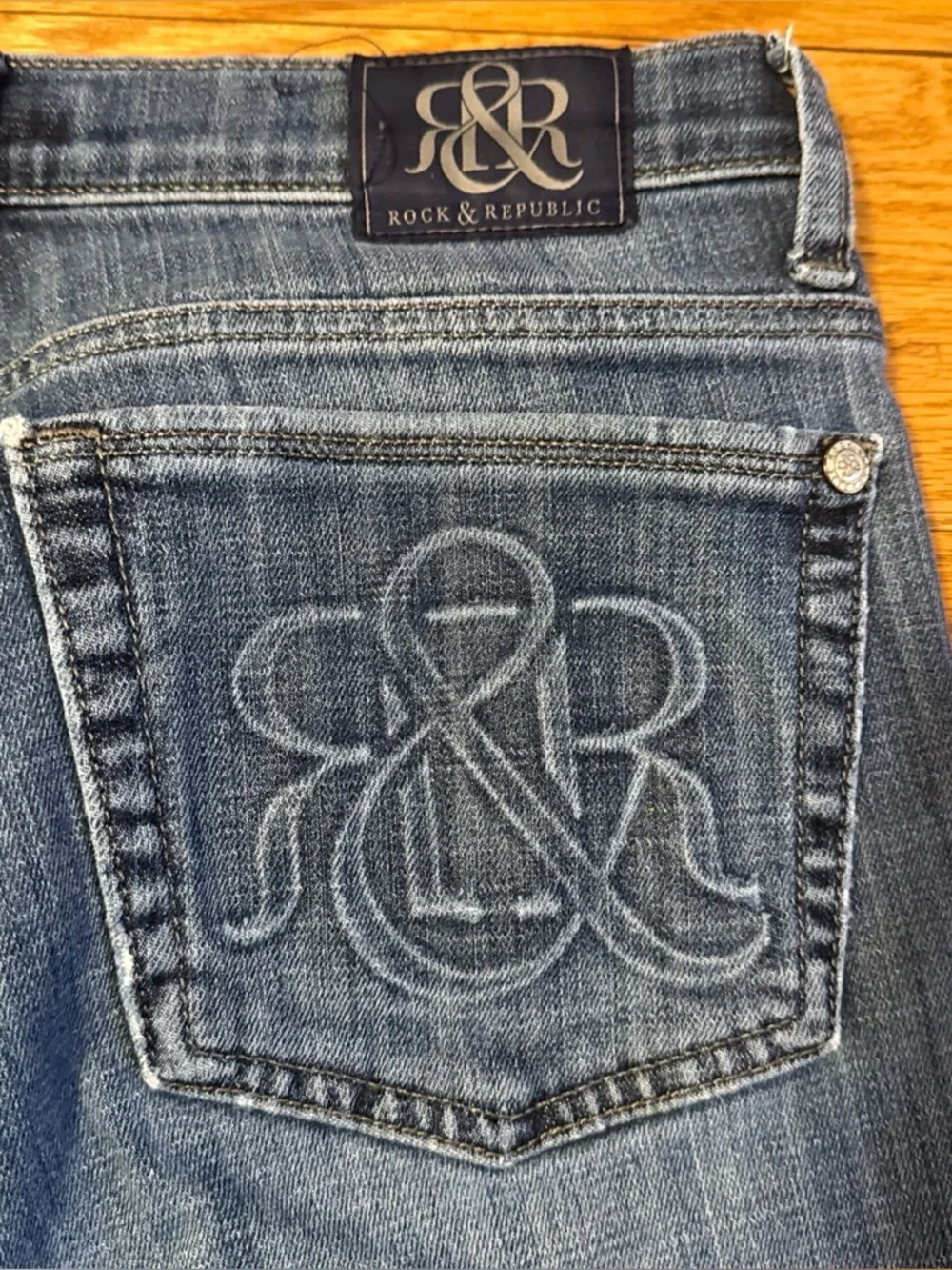 Rock & Republic Roth Jeans Womens Flared Mid Rise Stretch Blue Denim Sz 12 - Picture 13 of 13
